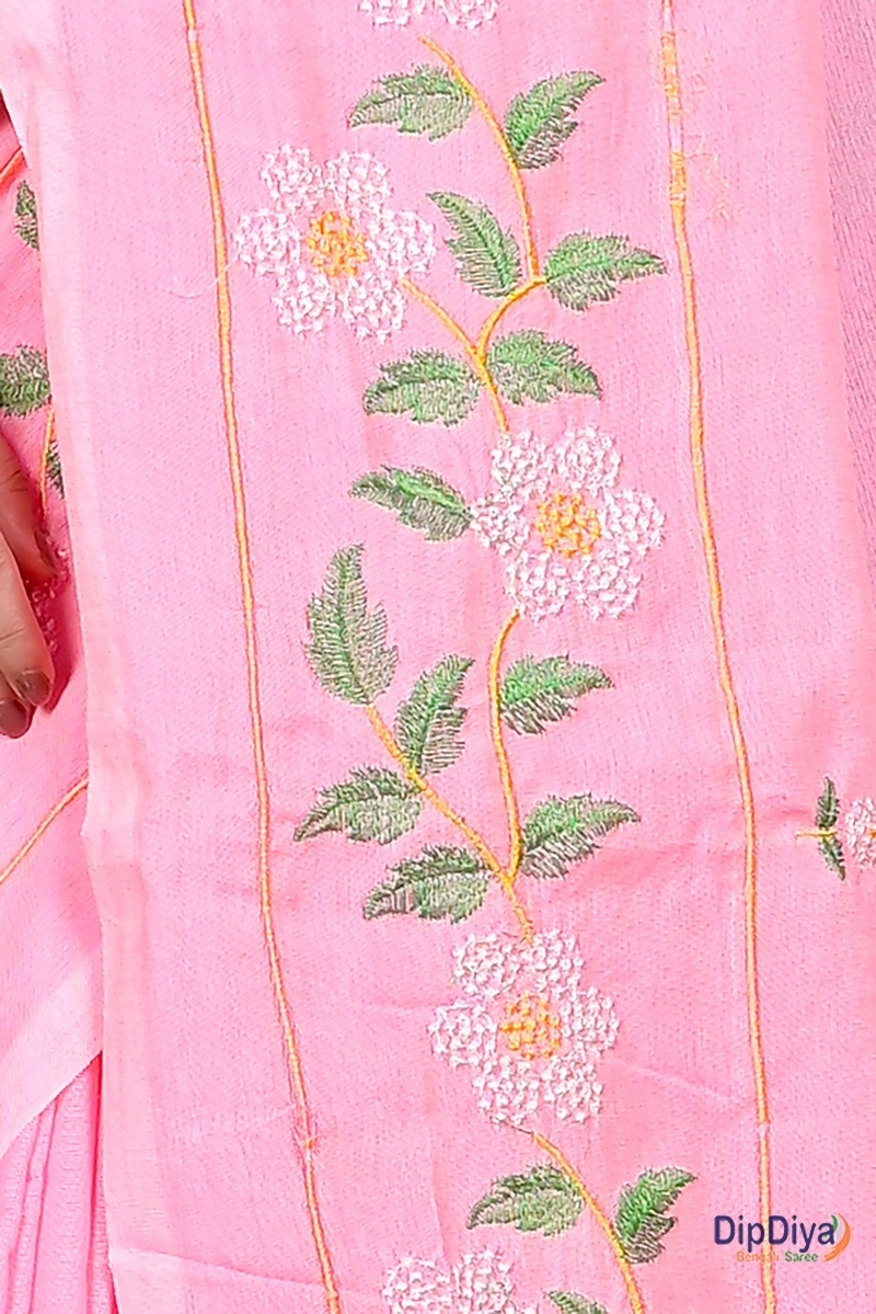 Pink Cotton Blended Paraya Embroidery Handloom saree (305)